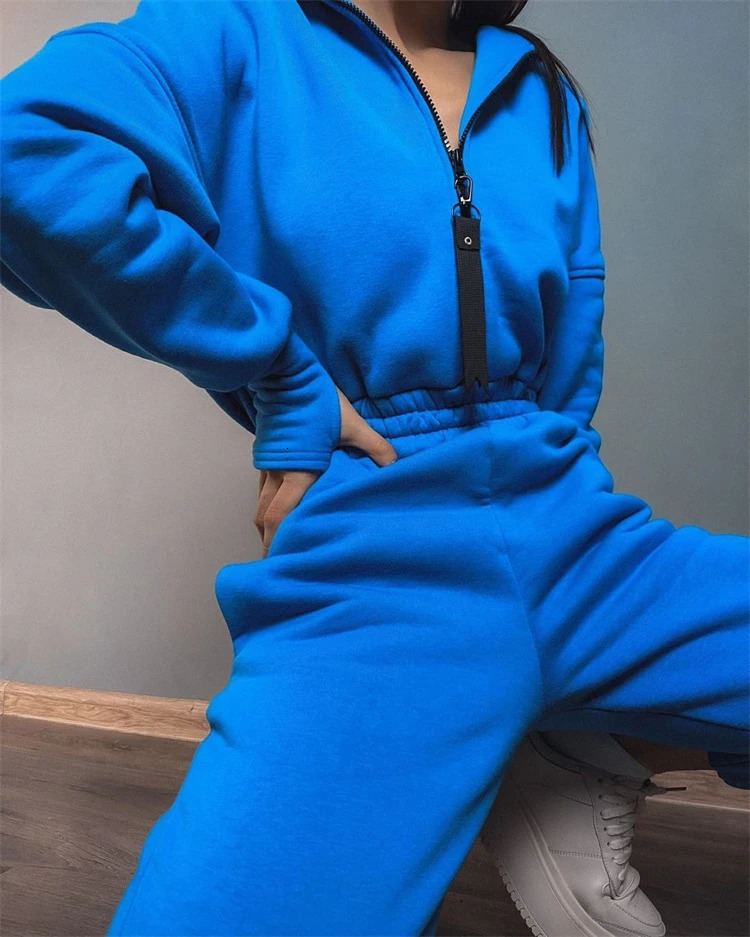 ladies fall and winter onepiece sweatpants suit Zipup hooded Jumpsuits tracksuit Sportswear 251029