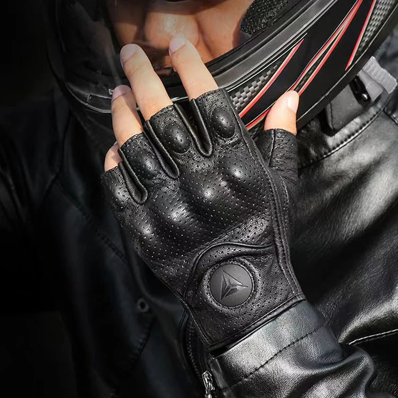 Summer Motorcycle Fingerless Gloves Accessories Goatskin Leather Half Finger Motocross Gant Moto Guantes Verano 251013