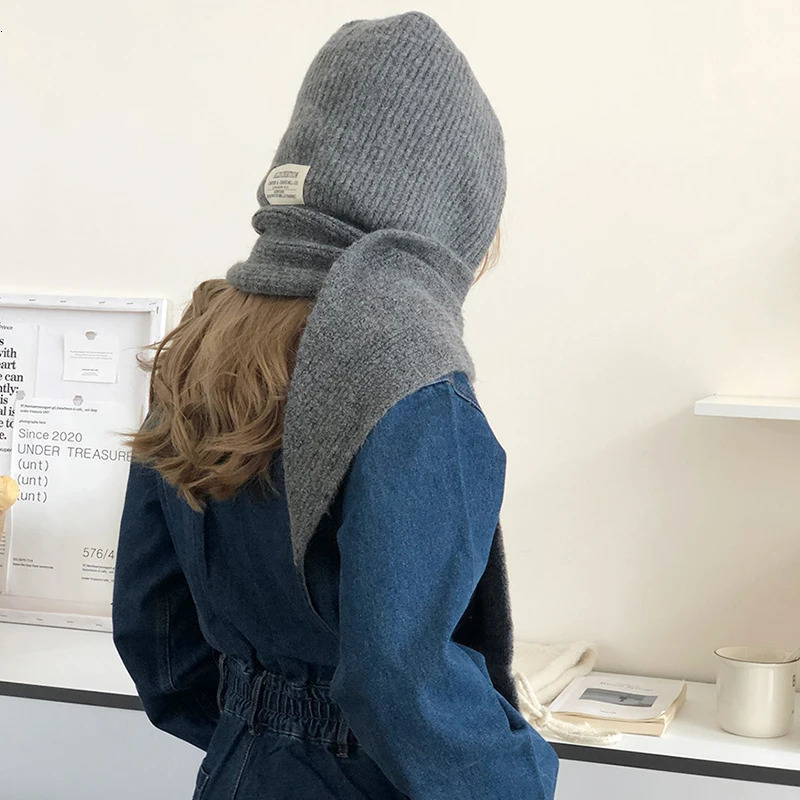 Wool Blend Knitted Beanies Cap For MenWomen Balaclava Winter Warm Unisex Hooded Hat Neck Collar Scarf Cap Ski Beanie Cold Hats 251029