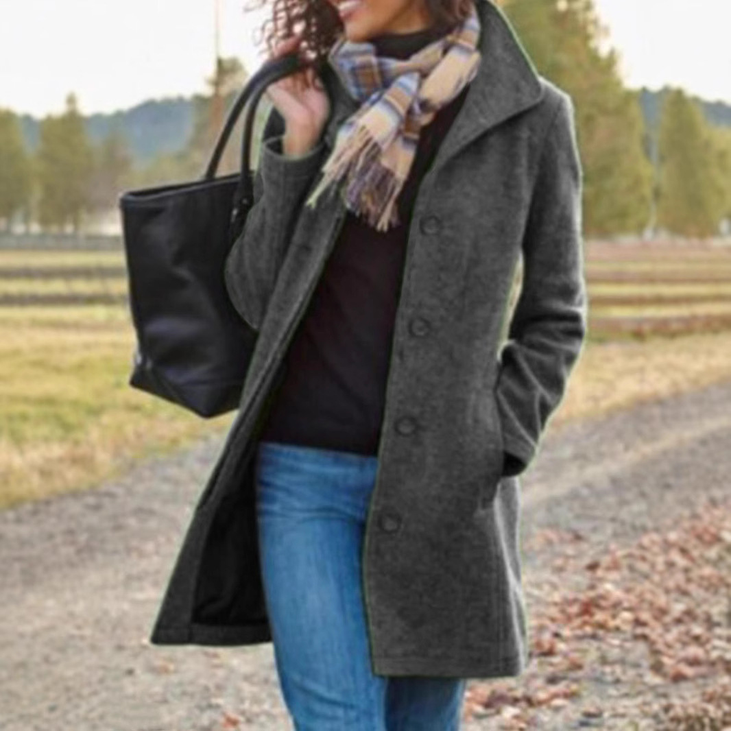 Thickened Woolen Coat For Women Lightweight Single Breasted Lapel Mid Length Trench 2024 Autumn Winter Oversized Windbreaker