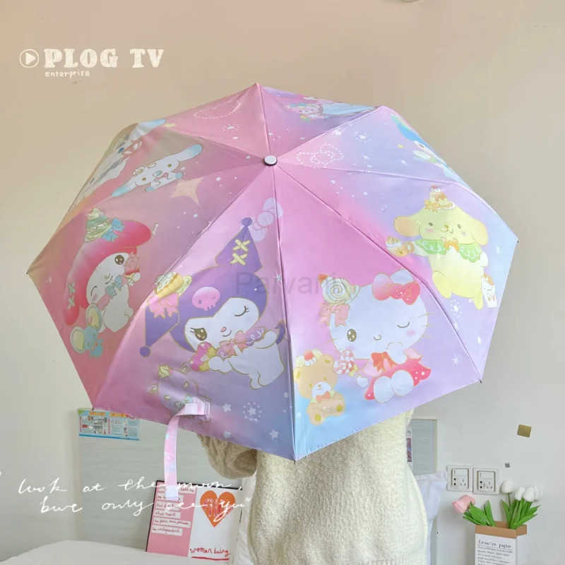 Sanrio Sanrio Kawaii Hello Kitty Umbrella Cinnamoroll Kuromi My Melody Girl Cartoon Rainy Day Fully Automatic Vinyl Sun Umbrella Gift L251029