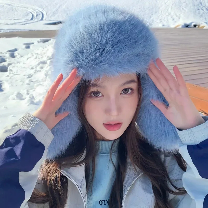Winter Thickened Warm Plush Womens Bomber Caps Korean Version Big Head Show Face Small Fashion Versatile Russian Hat for Men 251029