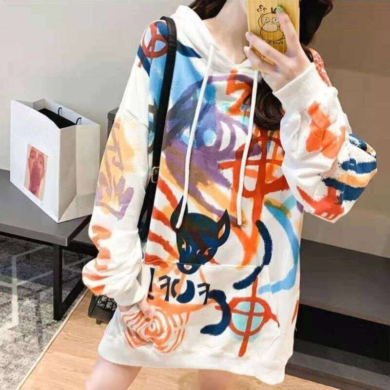 Female Hooded Top Doodle Basic Y2k Vintage Novelty Promotion Essential Matching Emo With Orint On Women's Hoodies Sweatshirts