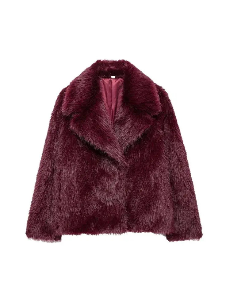 Womens Thick Warm Faux Fur Jacket Long Sleeve Coat Lapel Collar Female Outerwear Chic Tops Fashion 251029