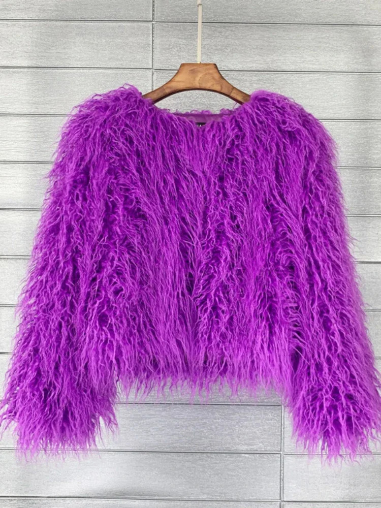 Colorful Warm Faux Women Fur Coat Black White Pink Plush Coat Female Jacket Fur Autumn Winter Shaggy Outerwear High Street 2025 251029