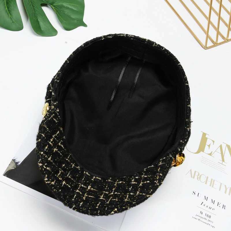 Pearl Chain Flat Top Navy Hat Fashion Beret Newsboy Caps Berret Woman Octagonal Hats Womens Designer Apparel
