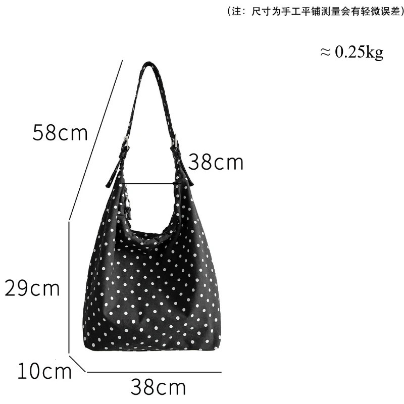 Fashion Polka Dot Tote Bag Casual Commuting Cotton Fabric Women Shoulder Bag Versatile Large Capacity Dot Bucket Bag 251029