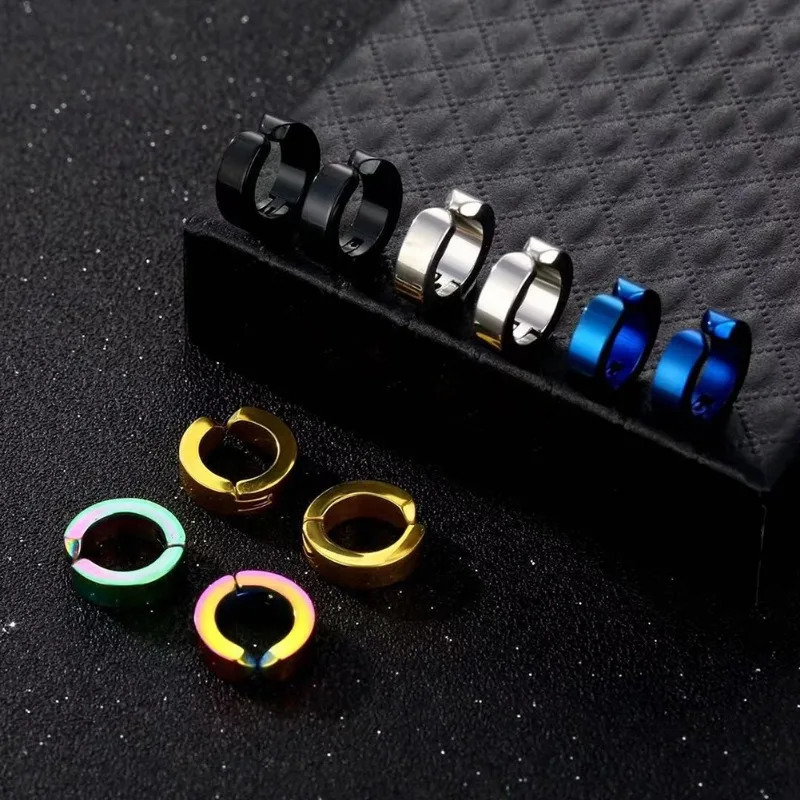 2pcs Punk Non Piercing Clip Earrings for Man Woman Steel Stud Earrings Teens Hip Hop Style Ear Ring Jewelry Accessory 251013