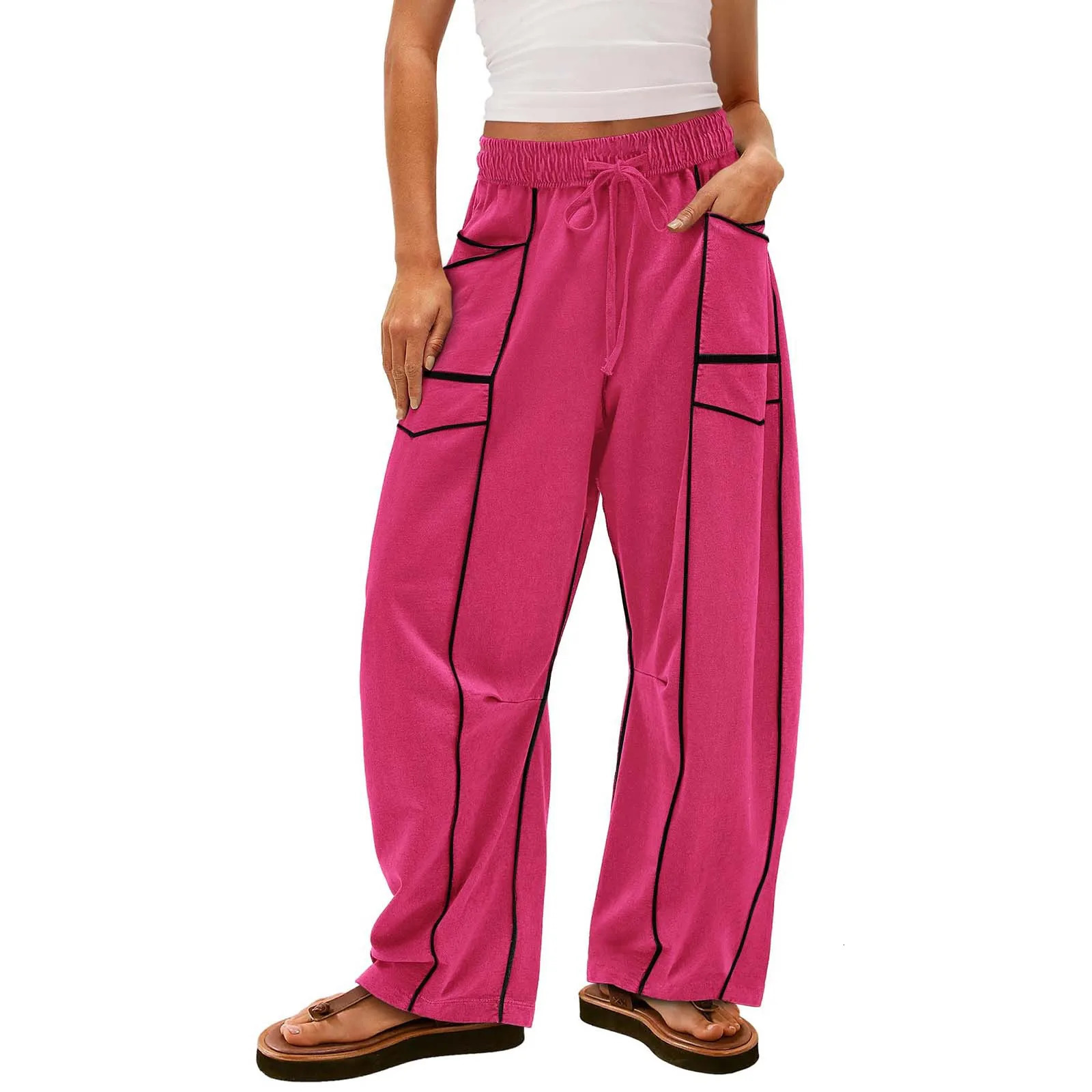 Womens Loose Wide Leg Pants Casual Summer Drawstring Waist Sweatpants 251029