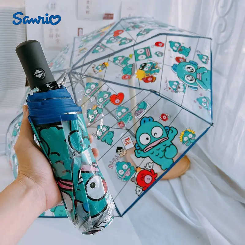 Sanrio Anime Hangyodon Transparent Umbrella Sanrio Folding Umbrella Windproof Fully Automatic EnvironmentProtection Sunumbrella Gift L251029