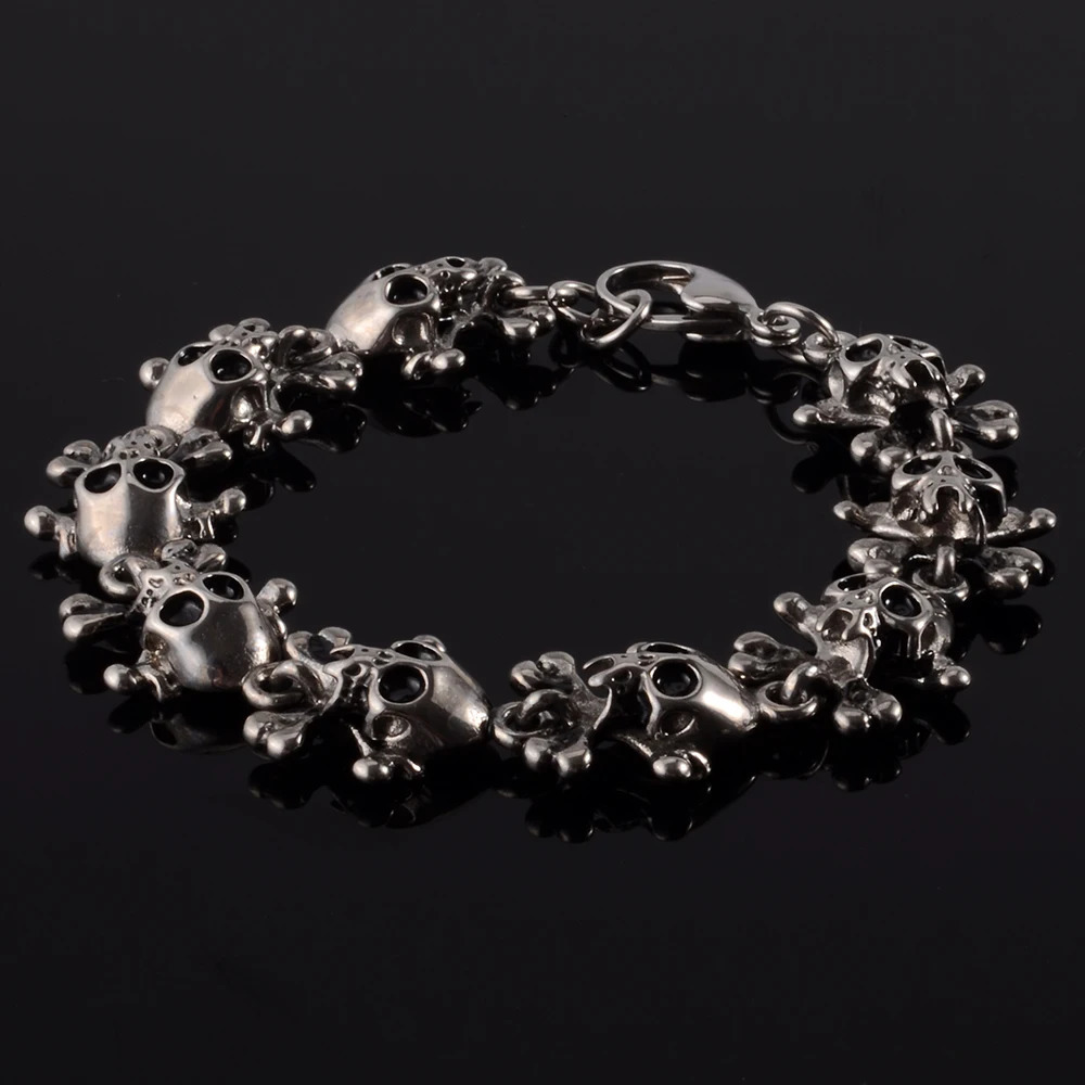 1PC Steel Gothic Head Cross Vintage Man Bracelet Chain Skeleton Hip Hop Skull Men Cuban Bracelets Unisex Punk Jewelry 251028
