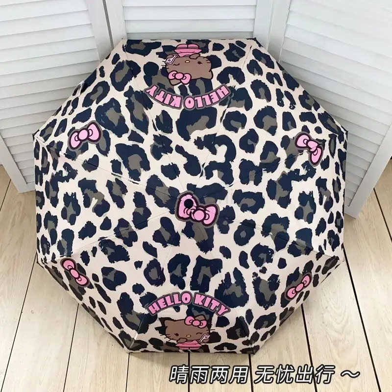 Sanrio Kawaii Hello Kitty Cartoon Umbrella Automatic Cute Sun Umbrella Leopard Print Sun Protection Uv Protection Umbrella Portable L251029
