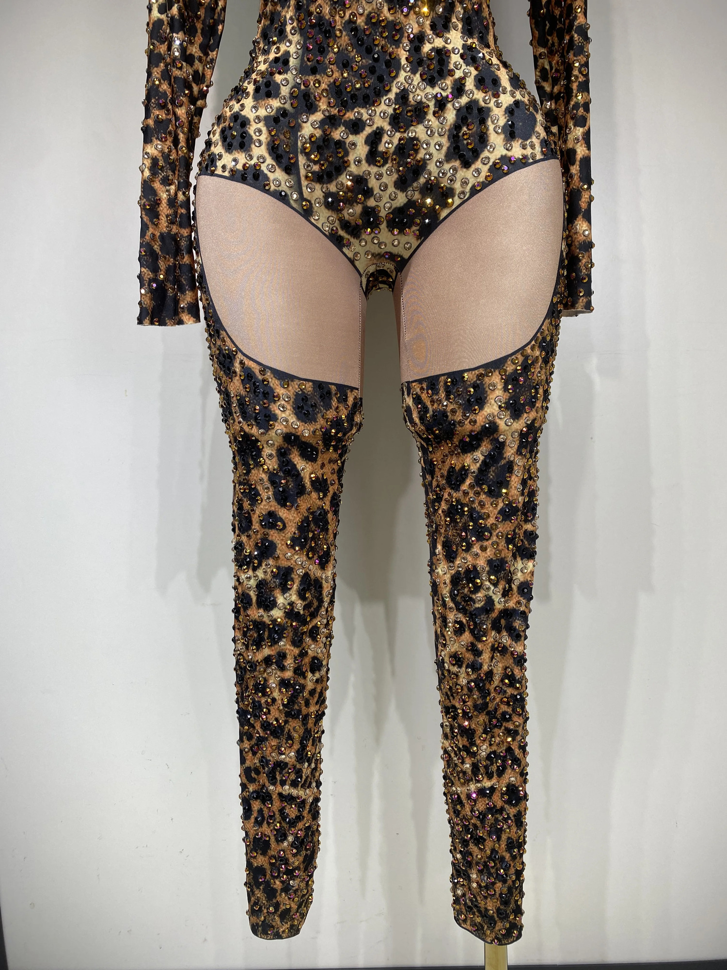 Women Stretch Leopard Print Sexy Bodycon Jumpsuit Bar Nightclub Singer Dancer y Diamond Stage Performance Outfit 251027