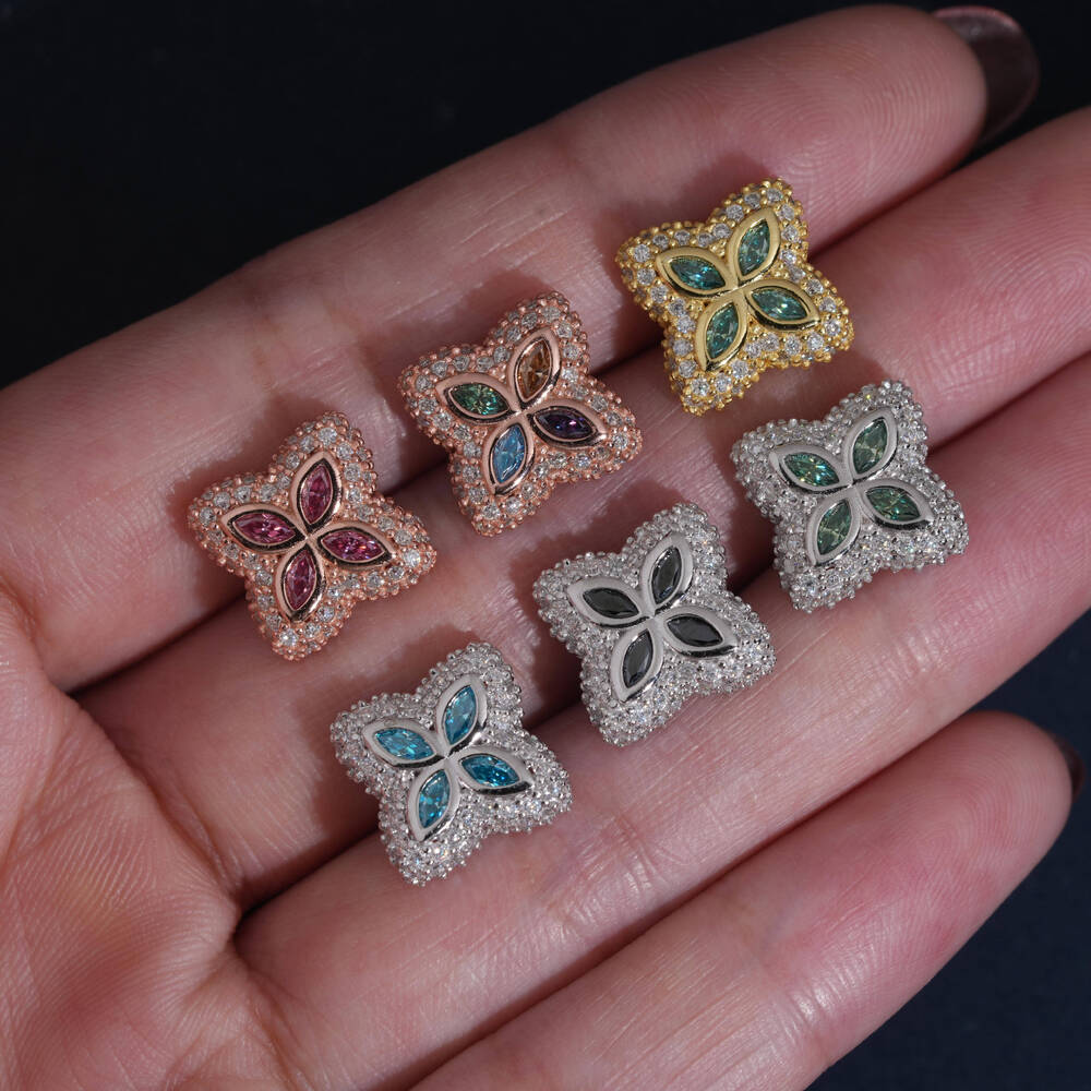 Ready to Ship 15mm Color Moissanite Flower Stud Earrings 925 Silver Hip Hop Earrings Iced Out Earrings Pass Diamond Test