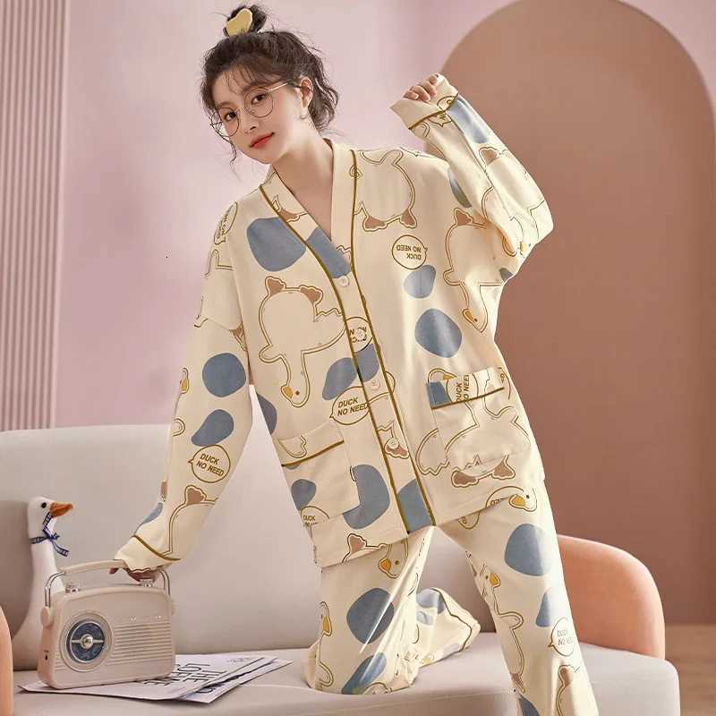 Autumn Korean Version of The Explosion of Models Pajamas Female Longsleeved Thin Section Ins Wind Casual Home Wear Suit LadiesT251029