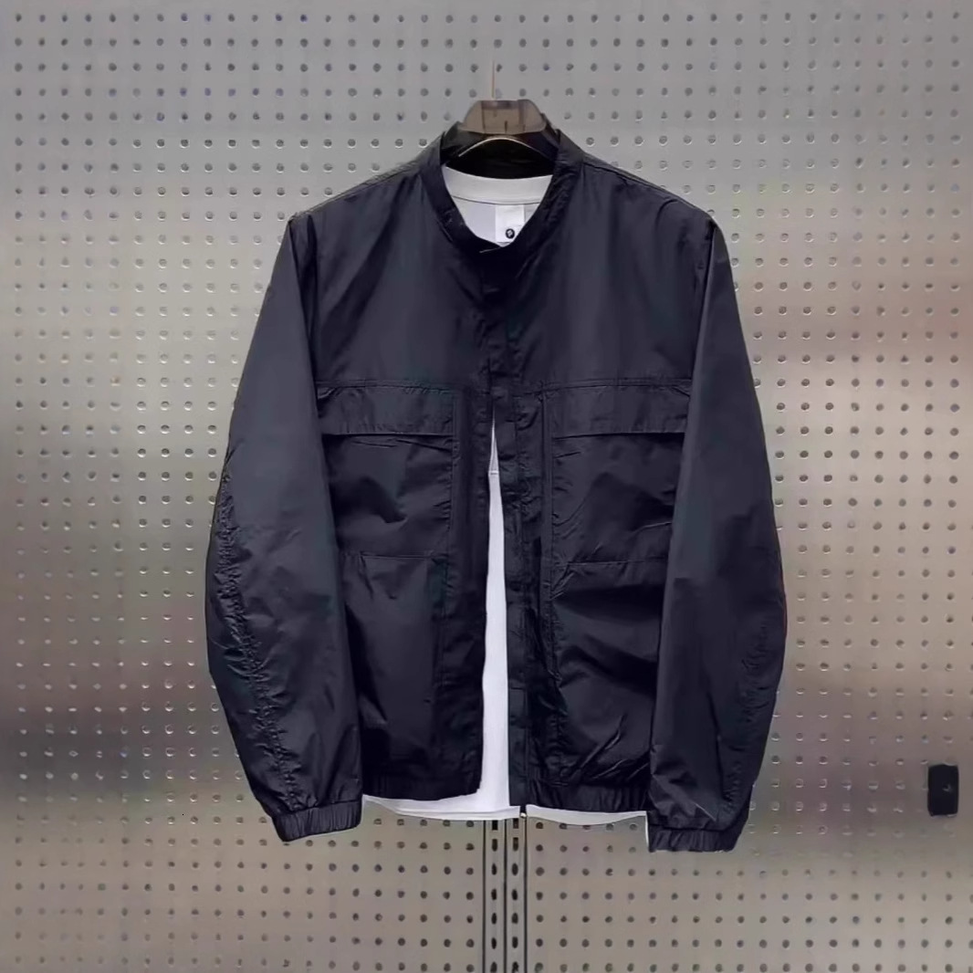 Minimalist Henry Collar Workwear Jacket Spring Top Versatile Designer Jacket Casual Baseball Collar Versatile Short Slit Jacket