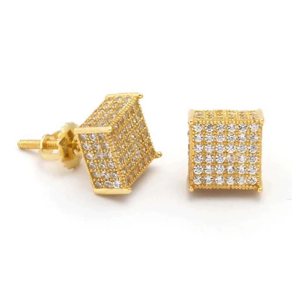 Luxury Men Stud Earrings Homme Hip Hop Rock Gold Color Bling Iced Out AAA Zircon Screw Ear Piercings Fashion Jewelry OHE153W251029