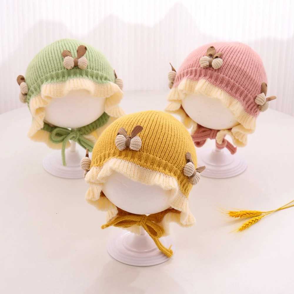 New Fall Winter Knitted Hats Soft Warm Baby Hat with Earmuff Adjustable Floral Faux Wool Hat Fall Winter Baby Accessories MINISO251028
