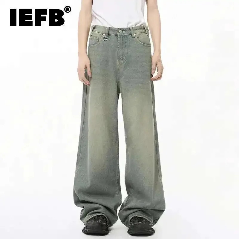 IEFB Autumn Men Denim Pants Straight Droop Vintage Loose Bottom Straight Wide Leg Casual Male Trousers Korean Style 9C1519 251029