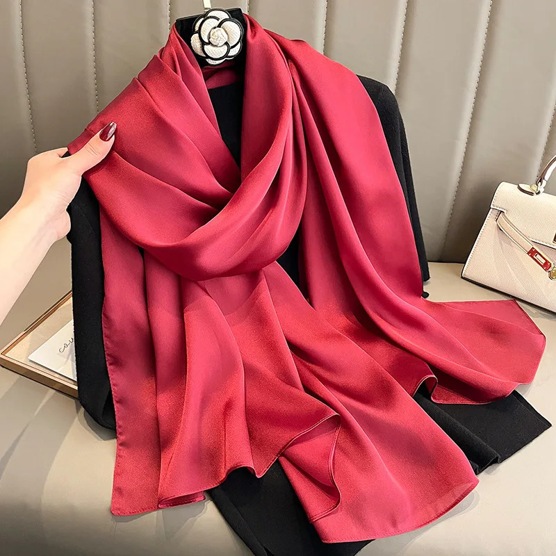 Pure Color Scarf Silk Like Sun Protection Beach Shawl Air Conditioning Wrap Large Lightweight Versatile for Women Outdoor 251013