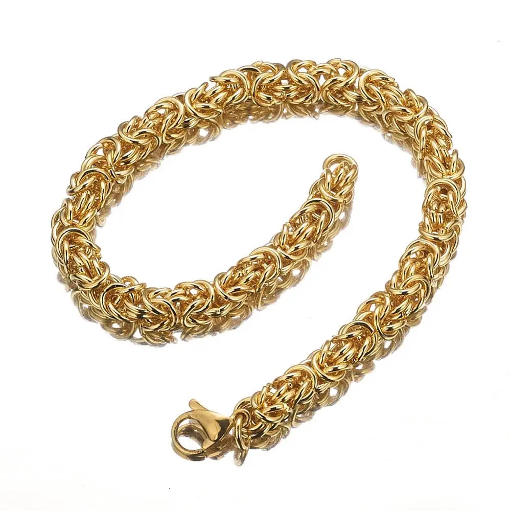 6810mm Fashion 316L Stainless Steel Gold Color Round Circle Byzantine Link Chain Men Women Bracelet Jewelry 251028