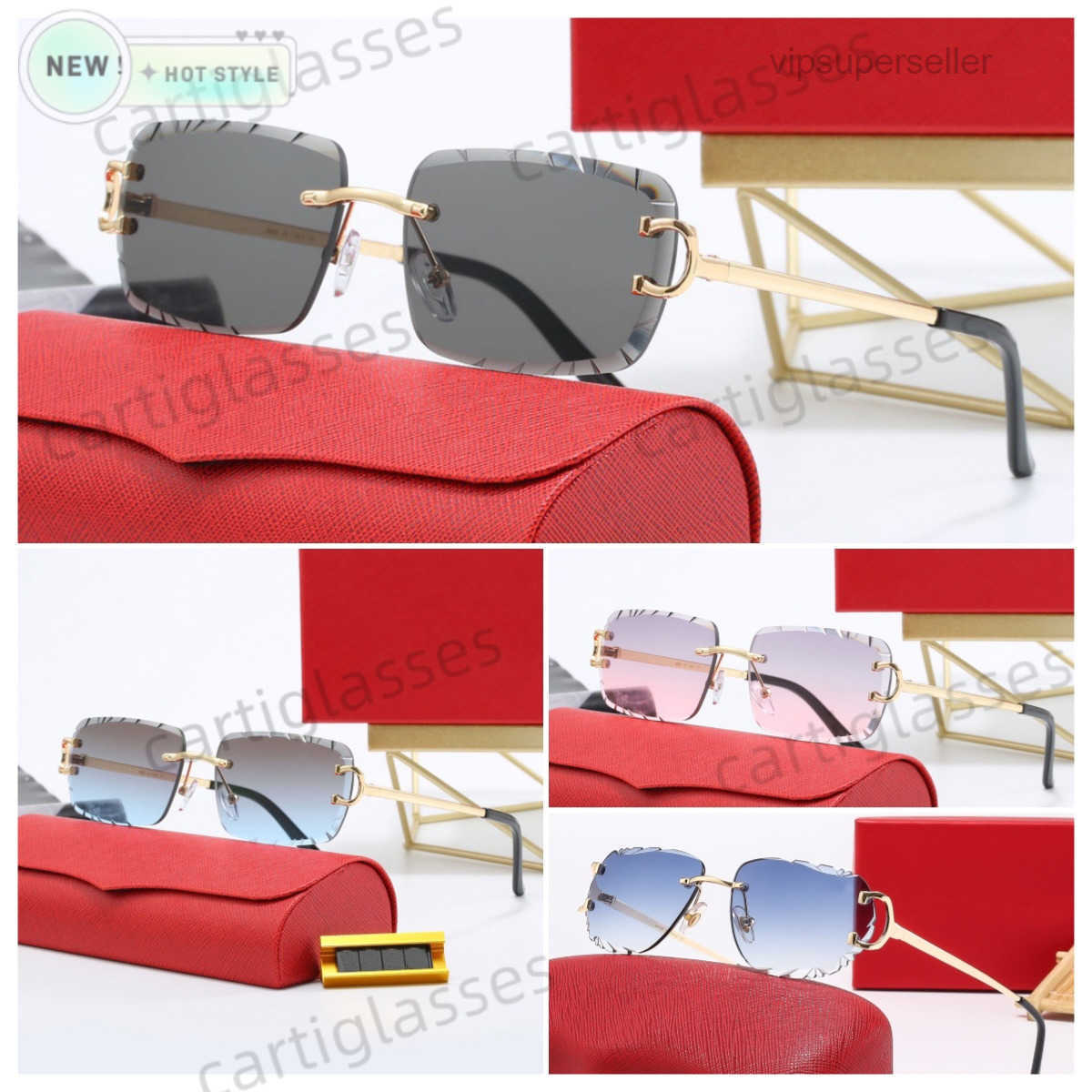 Luxury Designer Sunglasses Mens Rimless Panther Sunglasses Womens Polarized UV Protection Sun Glasses Vintage Driving Shades Lunettes De Soleil Femme