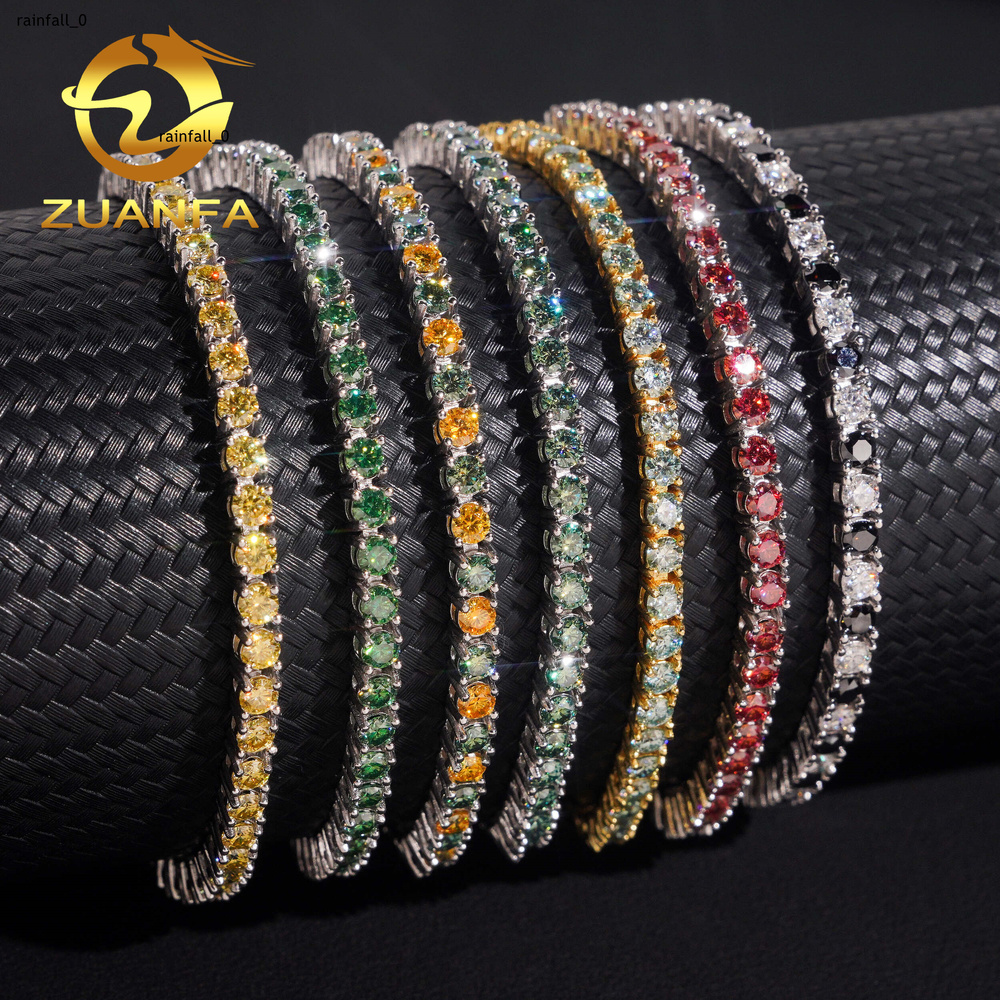 Pass Diamond Tetser 3mm Round Cut Color Moissanite Bracelet Women Men 925 Silver Diamond Tennis Bracelet Hip Hop Jewelry