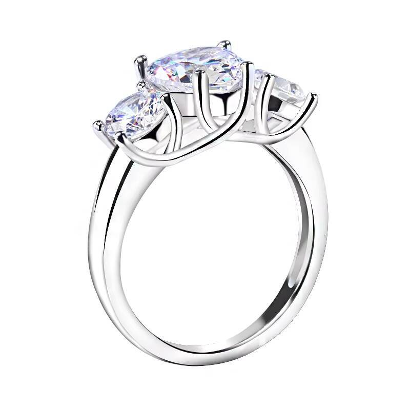 Fine Jewelry 14K Solid Gold Ring There Stones 8mm Heart Shape with 4mm Round Moissanite Trilogy Ring