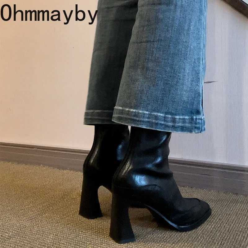 Vintage High Heel Women Ankle Boots Fashion Square Toe Short Booties Autumn Winter Ladies Shoes Botas Mujer Z251029