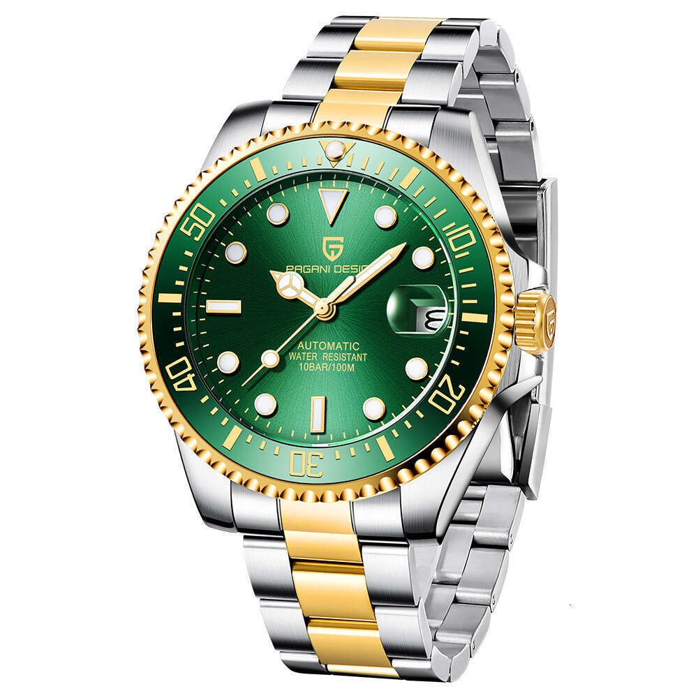 pagani design green water ghost luminous spiral crown transparent bottom mens mechanical watch pd1639