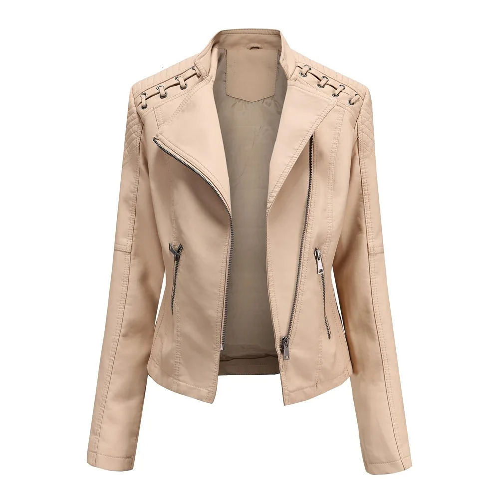 Spring Autumn Leather Jacket Women Slim Fit Motor Biker PU Leather Short Coat Stand Collar Ladies Zipper Outerwear 251029