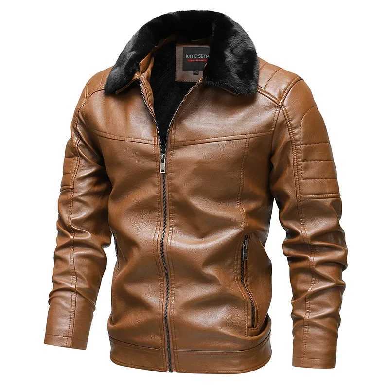 Mens Leather Jacket New Lapel Fur Collar Removable Mens Pu Leather Biker Jacket Plus FleeceT251029