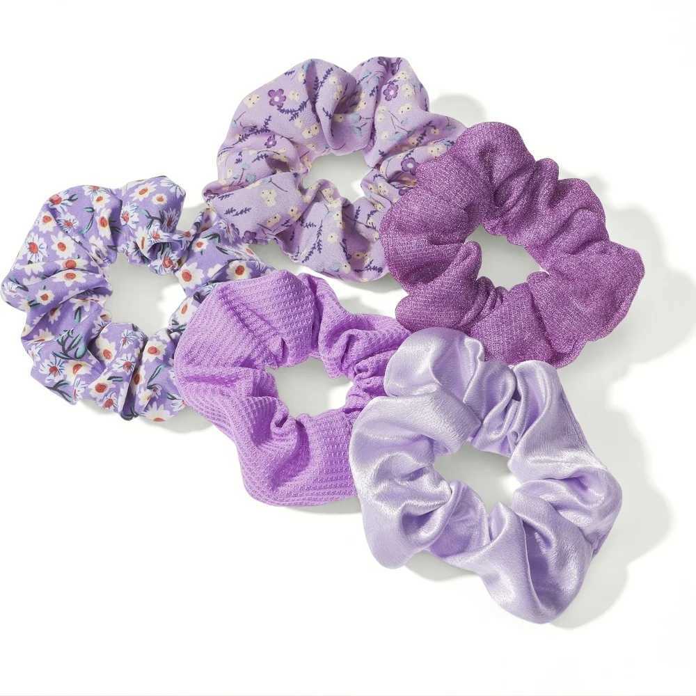 5pcslot Scrunchies Hair Elastic Scrunchy Ties Ropes for Ponytail Holders Floral No crease Pink Leopard Cute PurpleW251028