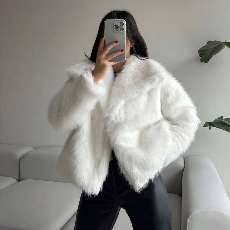 MUJER Coat Plush Fluffy Women's Jacket 2025 Woman Autumn Winter New In Outerwears White Red Gray Black Blends Coats