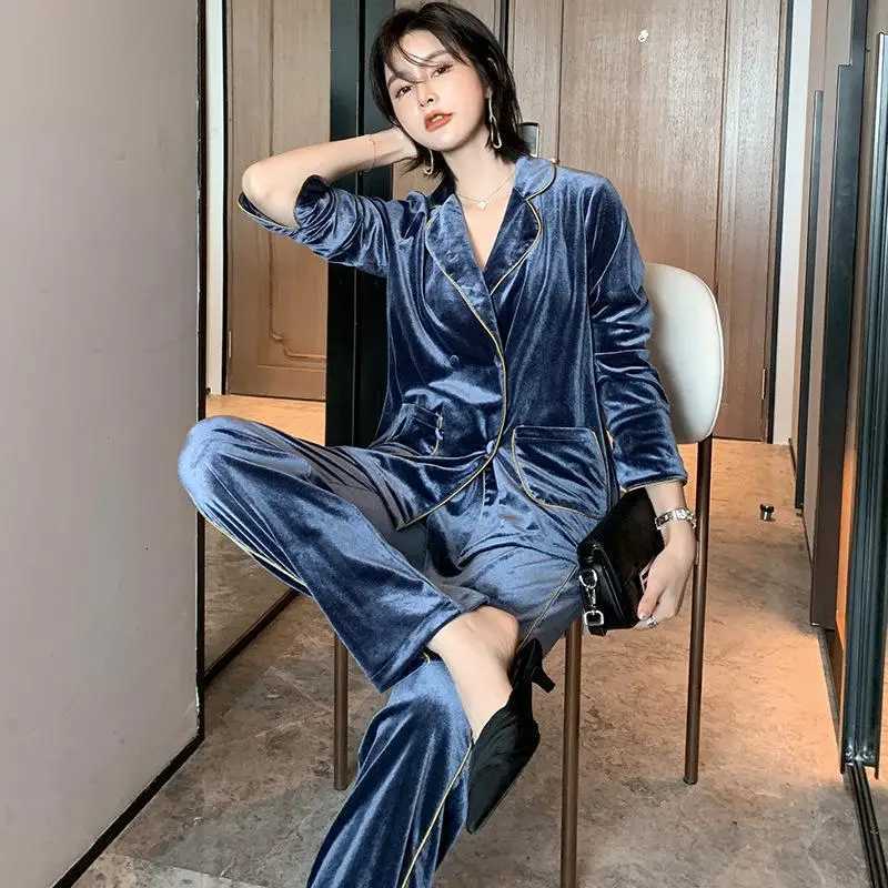 Long Sleeve Pyjamas Suit New Winter 2PCS Pajamas Lady Velour Sleepwear Warm Velvet Nightwear Night Outfit Home Clothes NightgownT251029