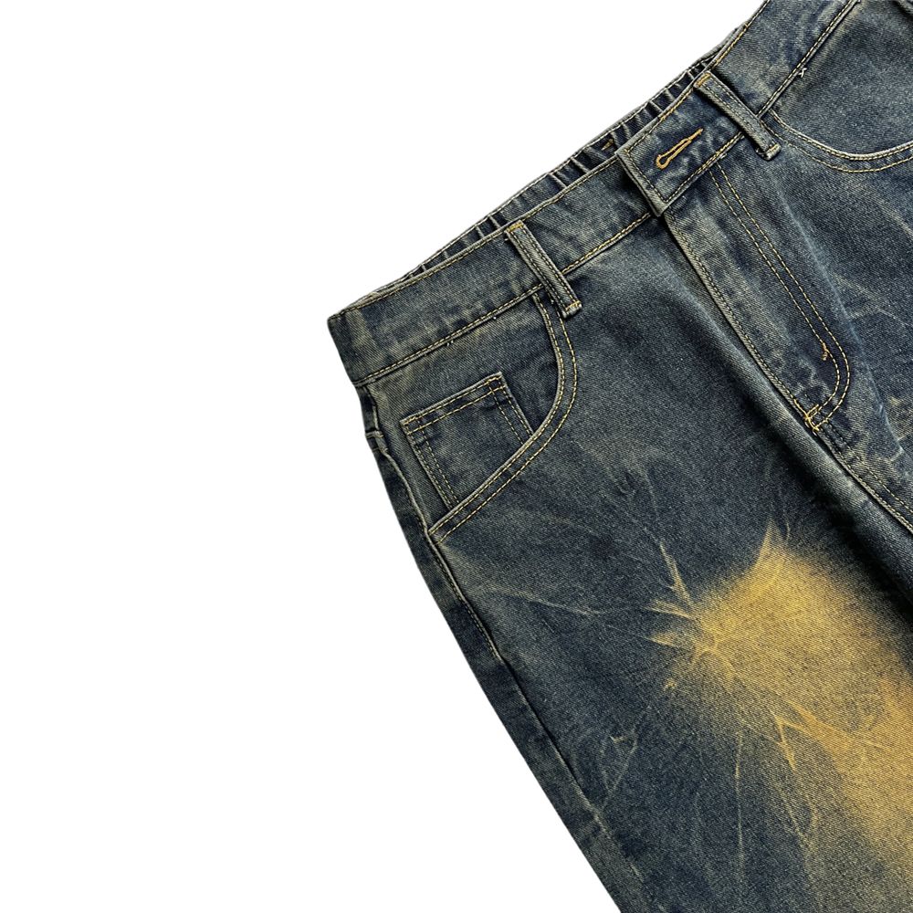 American retro jeans for men and women with a gradient design for spring and autumn, stylish and cool pants, high street vibe, straight-leg slightly f