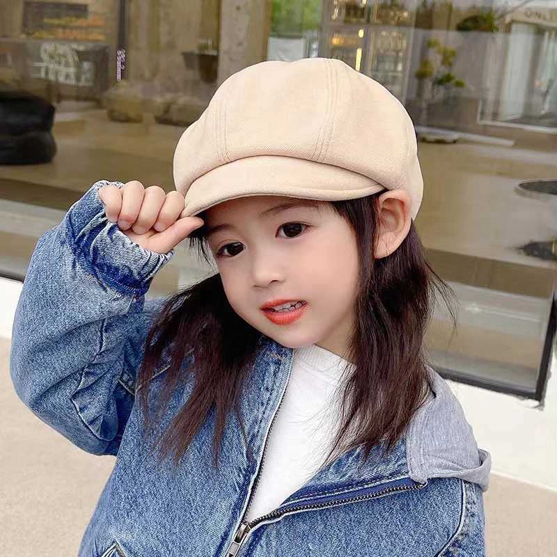 Solid Felt Kids Beret Korean Girl Octagonal Hat Autumn Winter Children Beanie Bonnet Artist Painter Cap 210year Baby Sun Visors251028