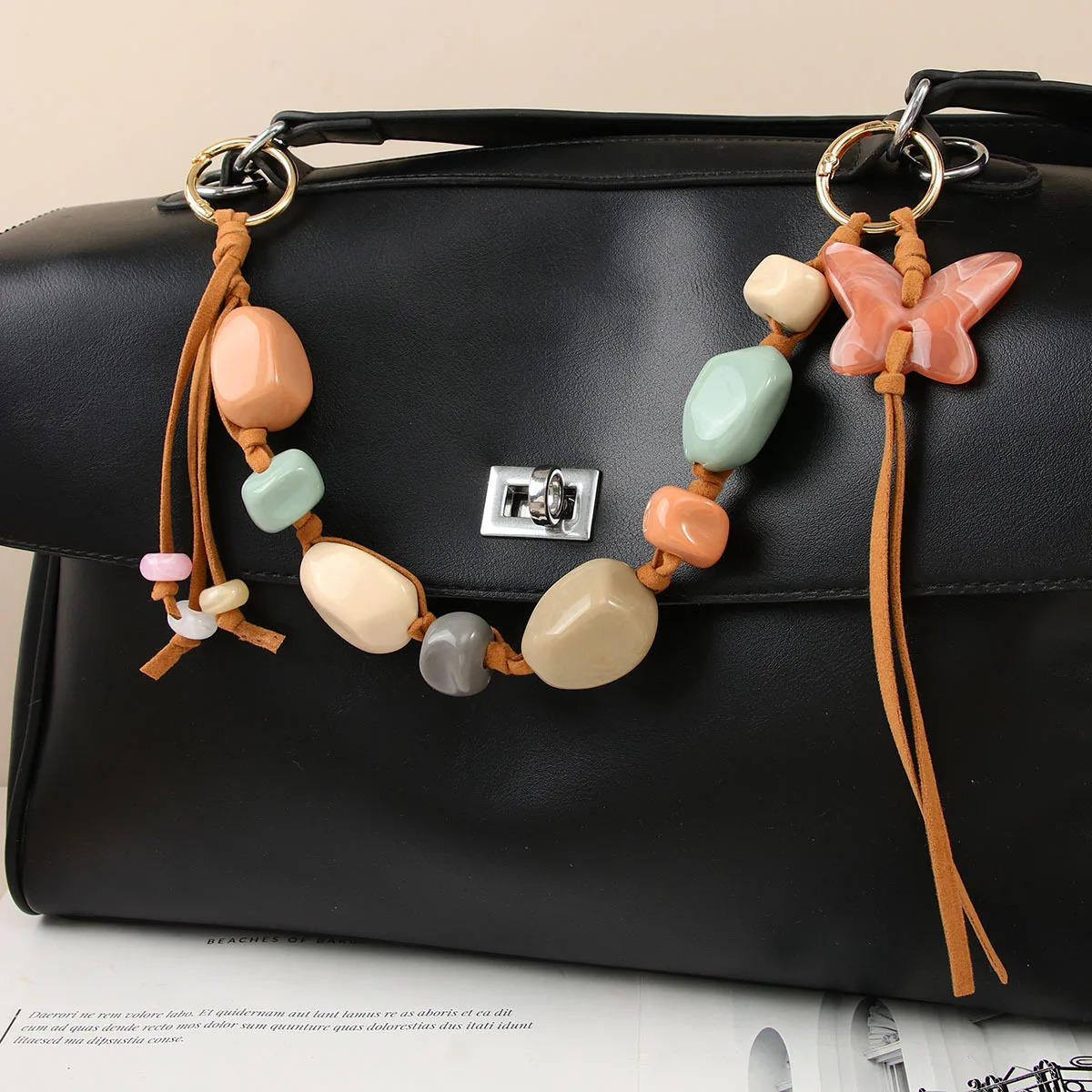 Colorful Acrylic Handbag Charm Strap Handle Bead Replaceable Resin Stone Wristlet Purse Bag Belt Diy Bag Parts Accessories 251029