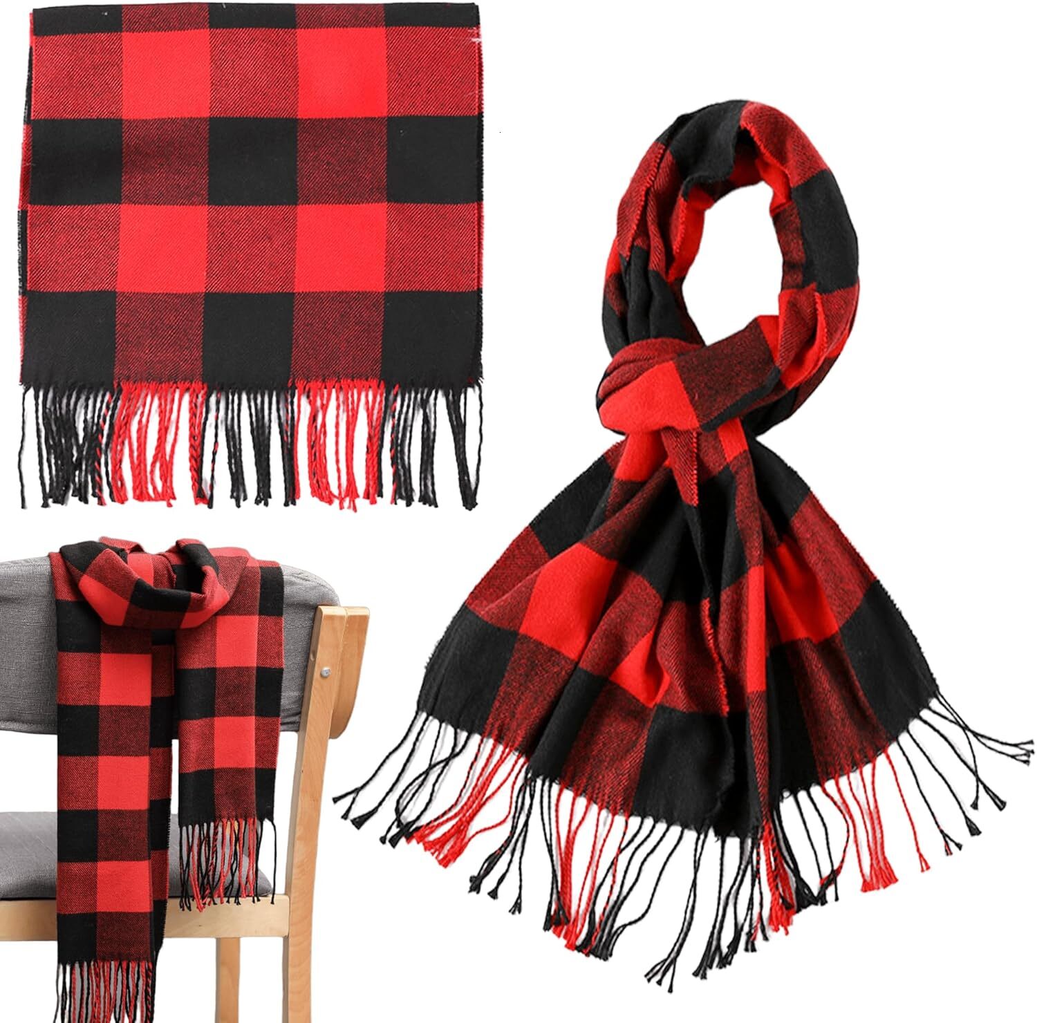 Custom Women Men Tartan Red Check Christmas-Scarf Winter Soft Warm Buffalo Plaid Long Scarves Scottish Lattice Wraps 72x12 in