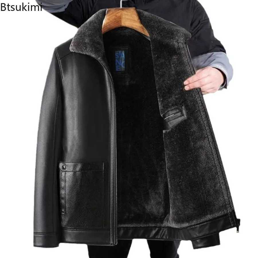 Leather Jackets Mens Autumn Winter Fleece Warm Motorcycle Coats Fashion Business Casual PU Leather Jackets Men Slim OuterwearT251029