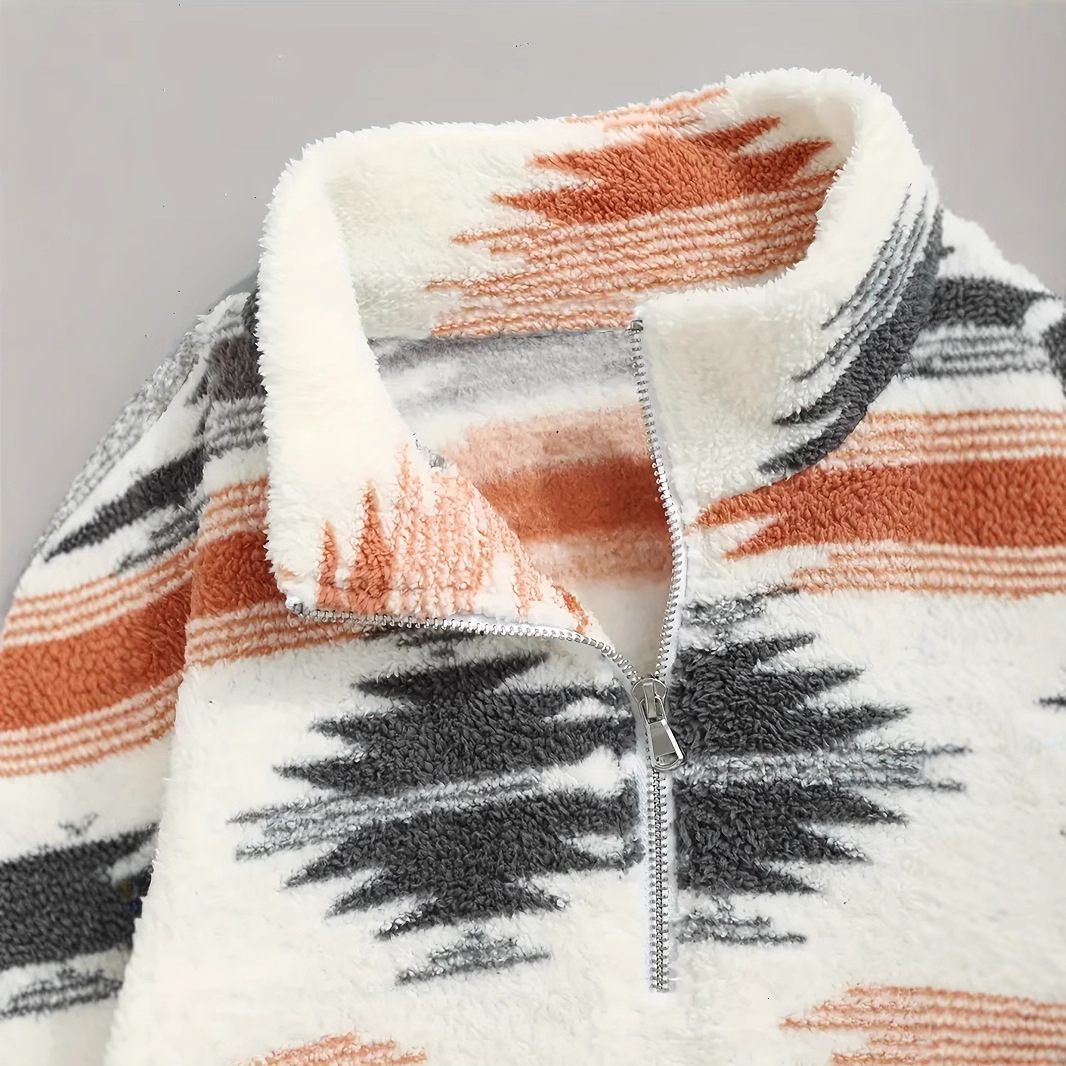 Autumn and Winter New Printed Bohemian Zipper Plush Jacket Designer Women's Sportswear