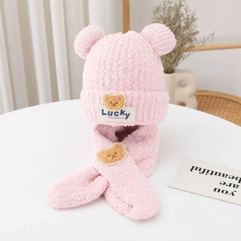 Suitable for winter baby hats baby hats childrens warm knitted plush onepiece hats boys and girls twopiece set251028