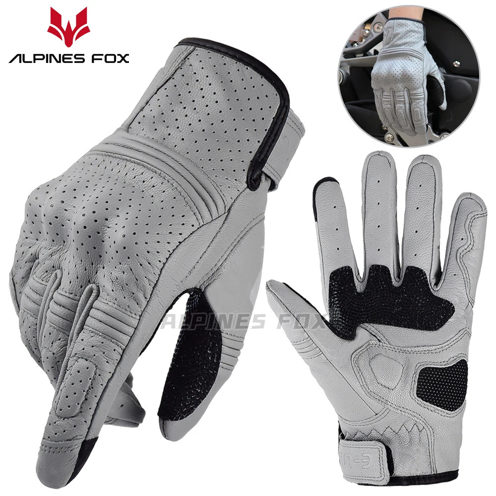 Retro Motorcycle Leather Gloves Perforated Summer Breathable Touch Screen Motobike Cycling Accessories Full Finger Protective 251013