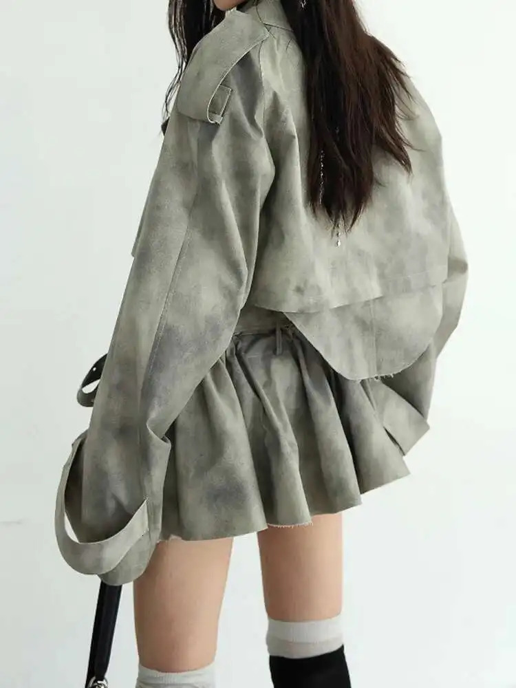 DEAT Fashion Womens Camouflage Print Dye 2 Pcs Set Lapel Loose Short High Sashes Mini Skirt Suit Autumn 1DH7478 251029