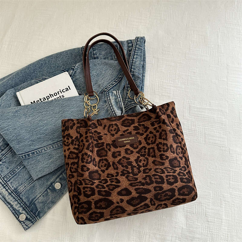Designer bag Korean Style Simple Commuter Canvas Handbag Leopard Print Shoulder Student Artistic Large Tote Bag