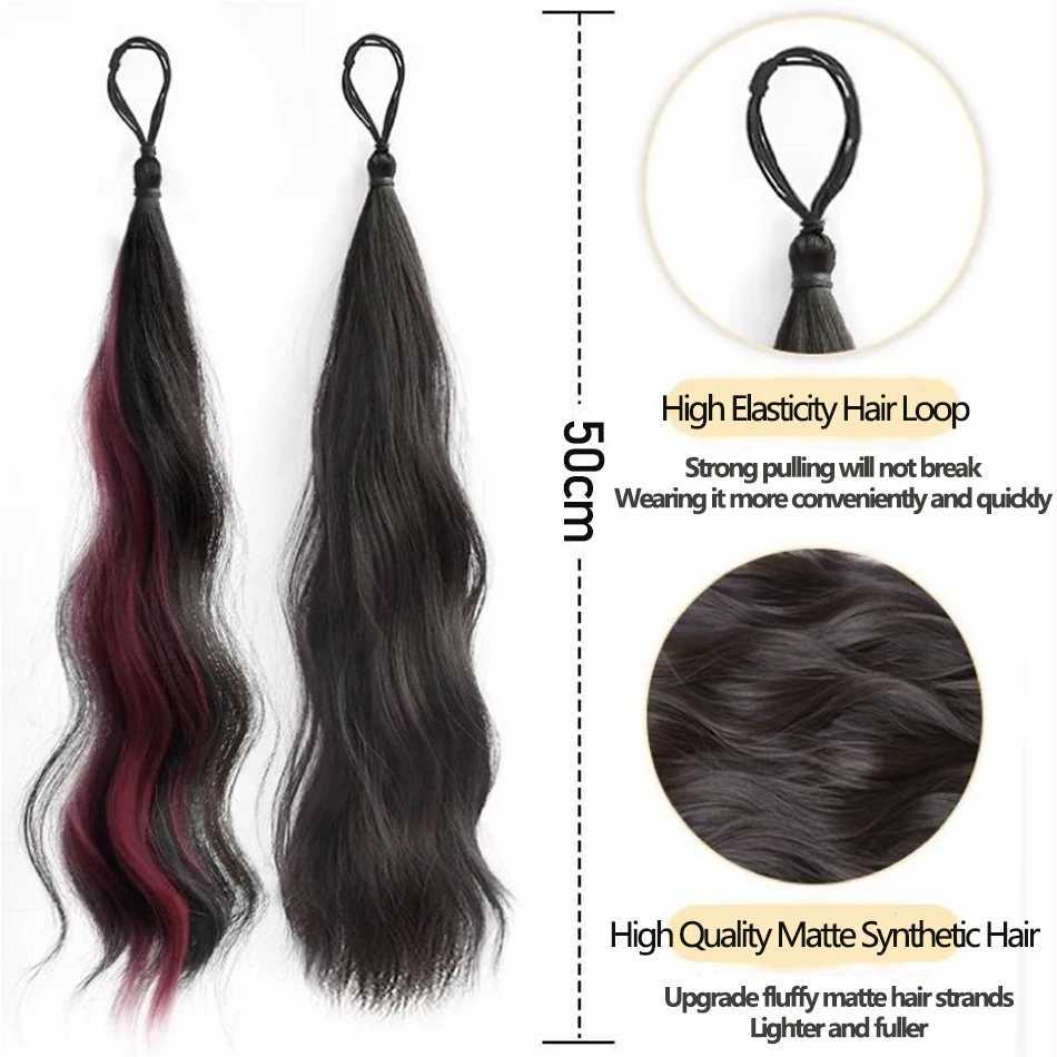 50cm Highlight Hair Bundle Wavy Synthetic Ponytail Hair Accessories Fluffy Selfwinding Chignon Ponytail Hairpiece For Daily UseW251028
