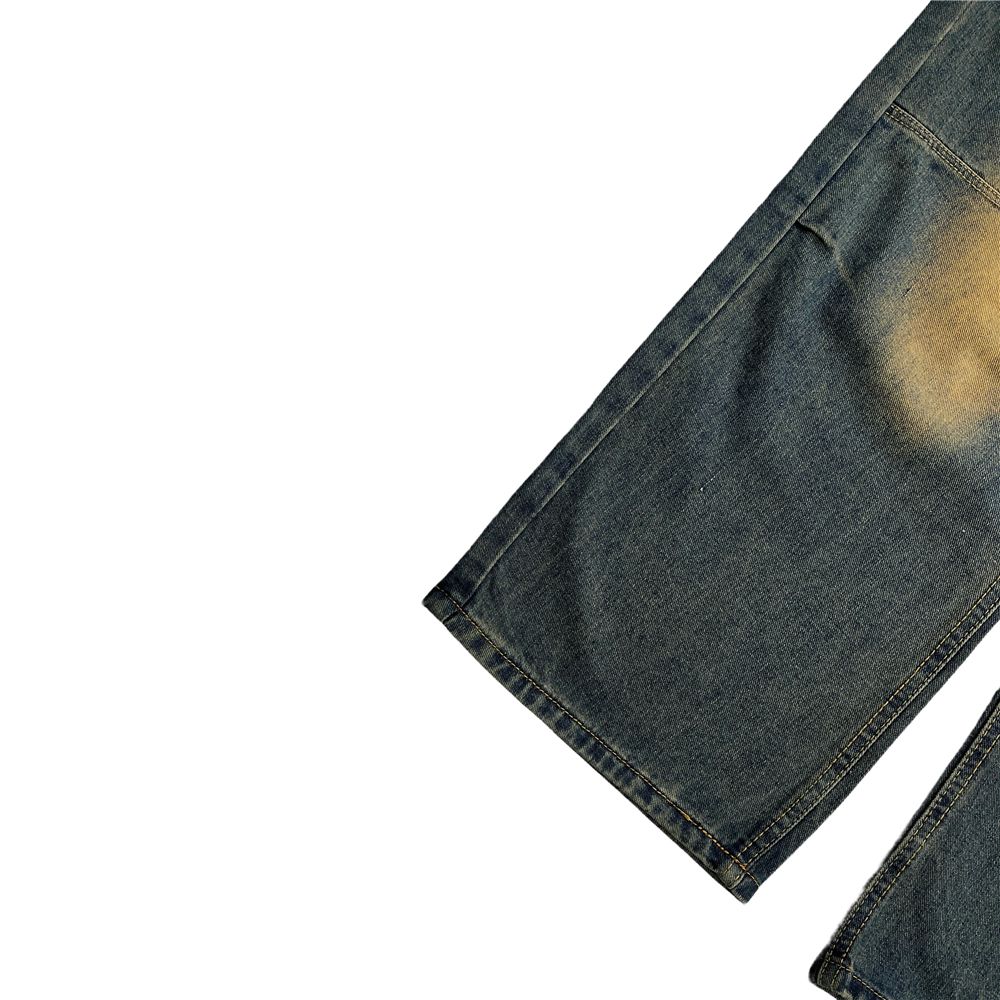 American retro jeans for men and women with a gradient design for spring and autumn, stylish and cool pants, high street vibe, straight-leg slightly f