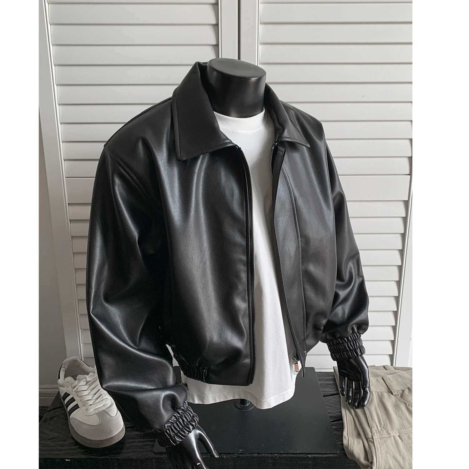 chaquetas sin manga cuerina Loose short leather jacket Shoulder pad coat American retro leather jacket for menT251029