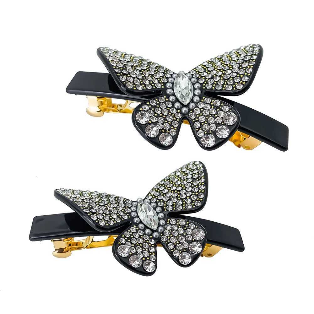 eManco Square Full Butterfly Large Czech Rhinestones Solid Colour Side Clip Hair Fixing Divine Princess JewelleryW251028