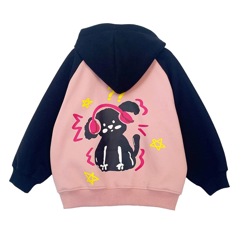 Girls' fashion sports jacket, children's color blocked cardigan, plus size children's hooded jacket, designer new style
